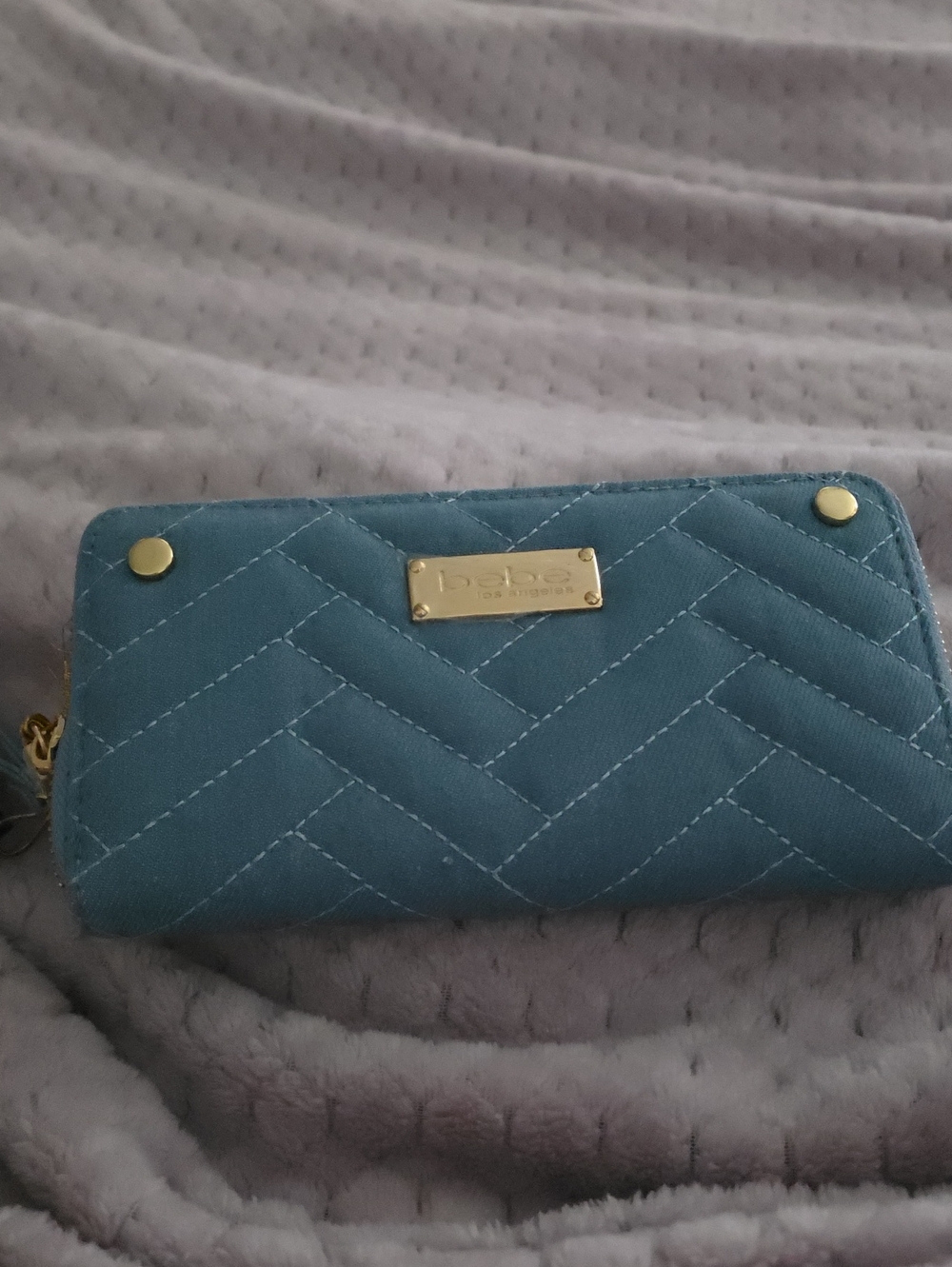 2B Bebe Teal Quilted Zip-Around Wallet with Gold Accents